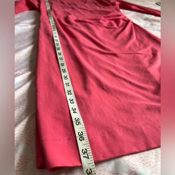 Soft Surroundings Coral Pink Surplice Faux Wrap 3/4 Sleeve Dress Petite Small - Picture 10 of 14